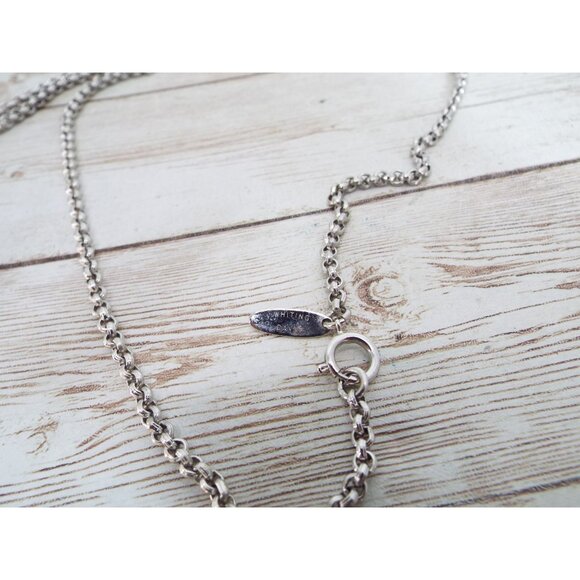 Vintage Whiting & Davis Silver Tone Black Cabochon Pendant Necklace - Picture 9 of 10